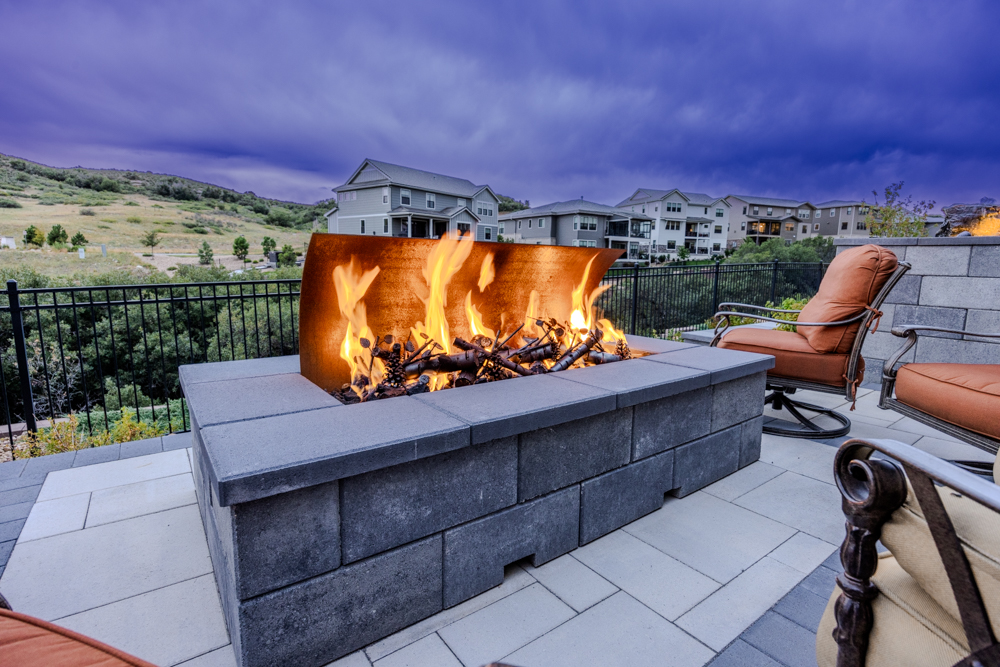 Gas fire place encased in Stone