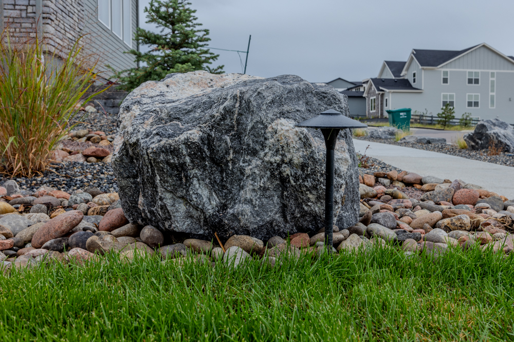 landscaping boulder with accent lights